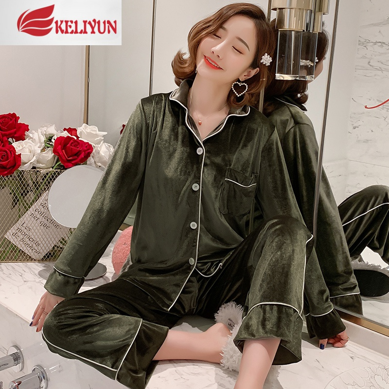 可莉允睡衣女秋冬珊瑚绒长袖2021新款春秋薄款金丝绒女士冬季家居服套装睡衣