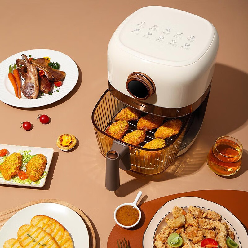 大宇DAEWOO 1250W高颜值机身全息数显屏4L容量空气炸锅 暖阳白 DYKZ-4008高清大图