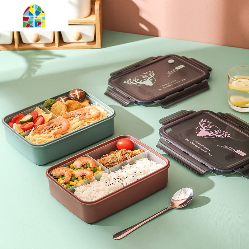食堂饭盒微波炉加热分格上班族分隔型便当盒小学生儿童午餐盒套装 FENGHOU 加尔红1150ml+保温袋