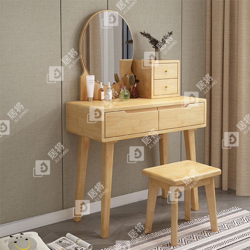居将 JJ4031139 简约实木梳妆台80cm小型化妆桌原木色含凳子高清大图