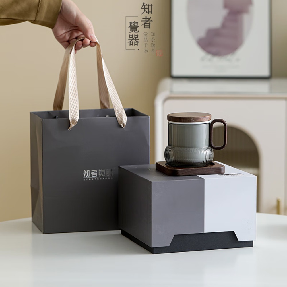 知者觉器茶咖杯带盖高硼硅玻璃茶水分离杯个人高端专用水杯咖啡杯礼盒装 轻逸茶咖杯 1个 300ml高清大图