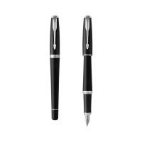派克PARKER 钢笔 都市磨砂黑杆白夹墨水笔 学生商务办公文具用品 可吸墨可替换墨囊0.5mm金属不锈钢F笔尖