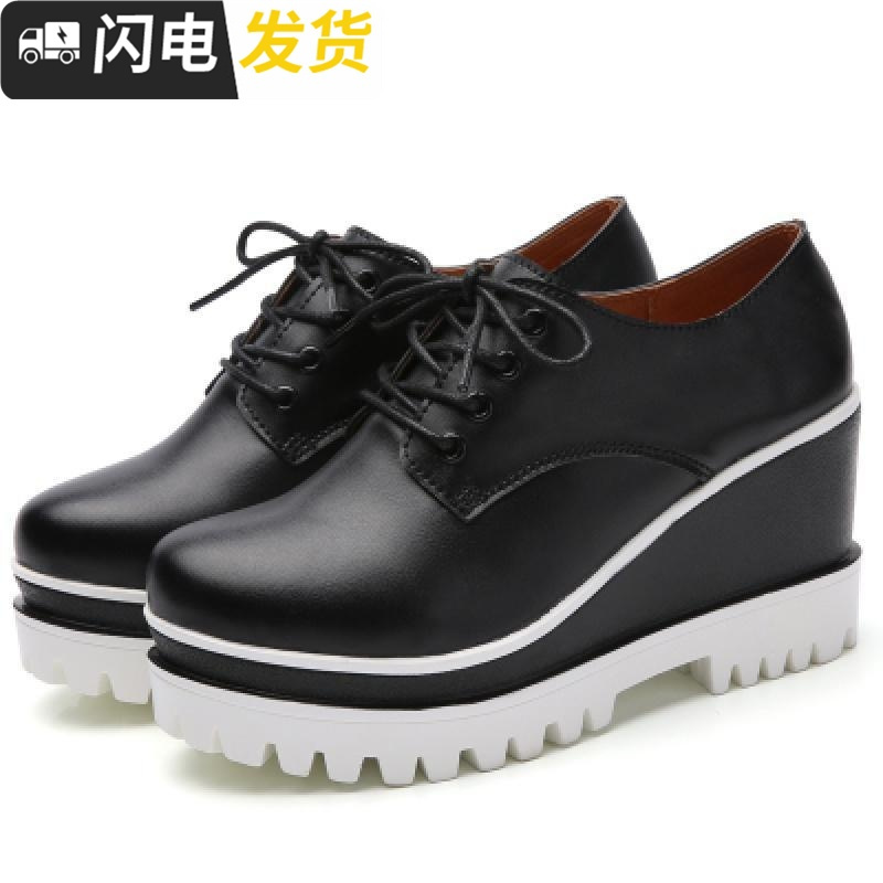 松糕鞋女厚底英伦单鞋2022新款加绒内增高跟鞋子韩版潮坡跟小皮鞋启如休闲鞋