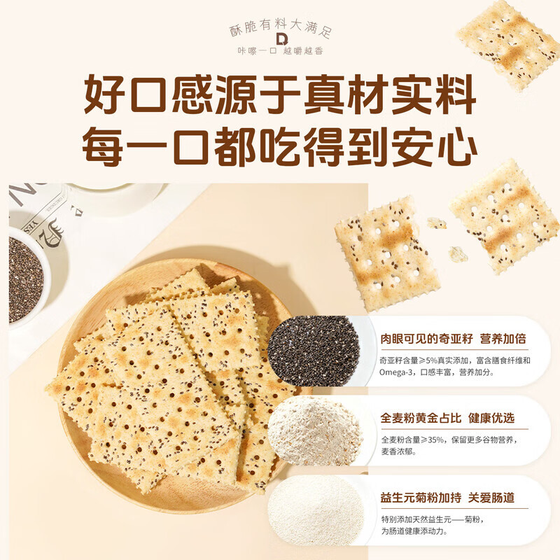 DGI低GI全麦苏打饼干奇亚籽咸味饱腹0早代餐主食小吃梳打孕妇零食品 原味1盒+葱香味1盒 200g*1盒高清大图