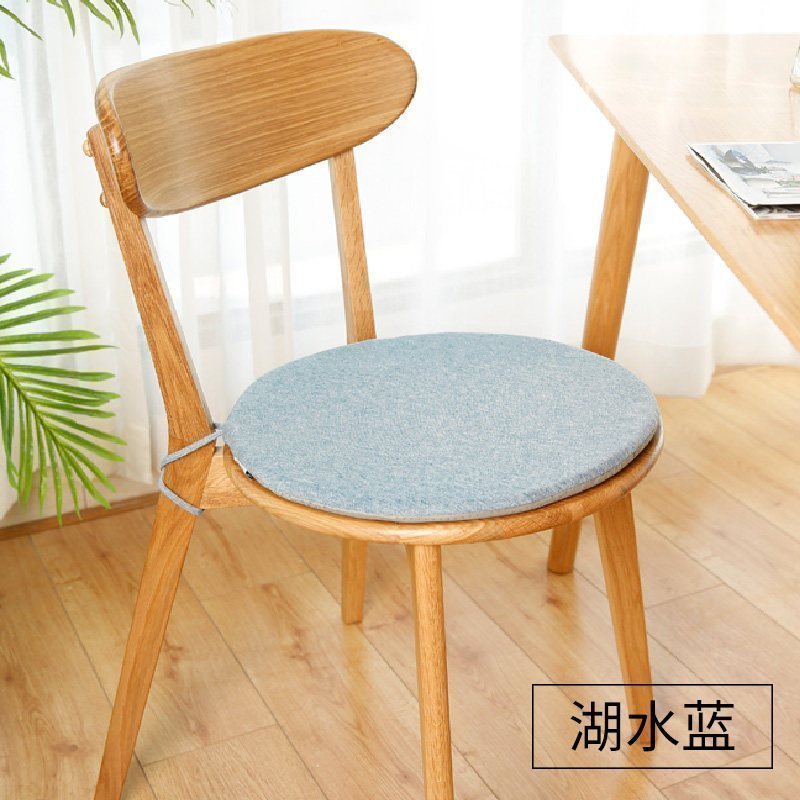 路易斯实木椅子圆形坐垫透气餐椅垫高密度海绵凳子垫子日式薄座垫_484 直径42cm(六个装更划算) 湖水蓝
