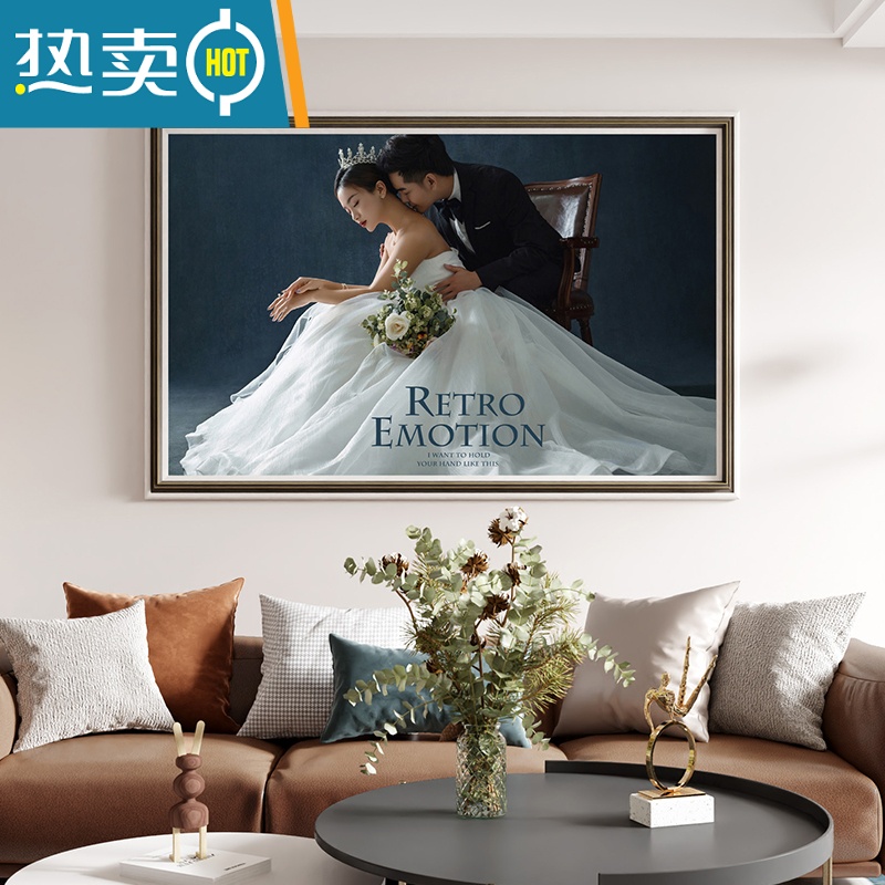 敬平定制婚纱照相框放大挂墙洗照片加全家福相片打印主结婚照挂画制作 亚麻灰 36寸(60*80cm 横竖通用)