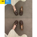 聚范法式晚风单鞋软底2023年夏季新款玛丽鞋一脚蹬女鞋复古百搭乐福鞋 深棕色. 36标准码数