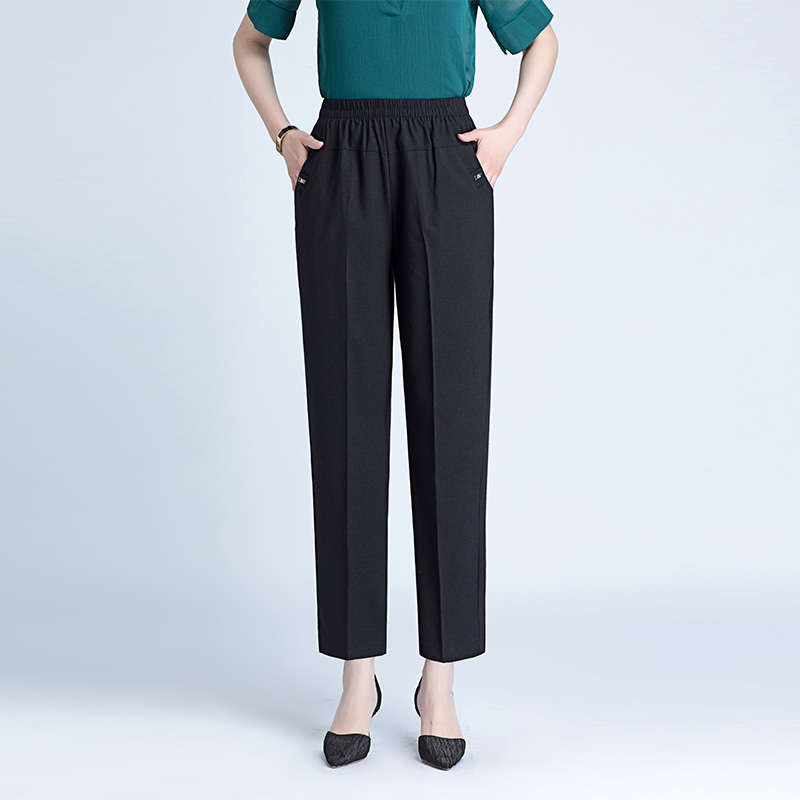 黑色 xl(建议90-105) 中老年女装夏季棉麻九分裤高腰深档妈妈薄款裤子