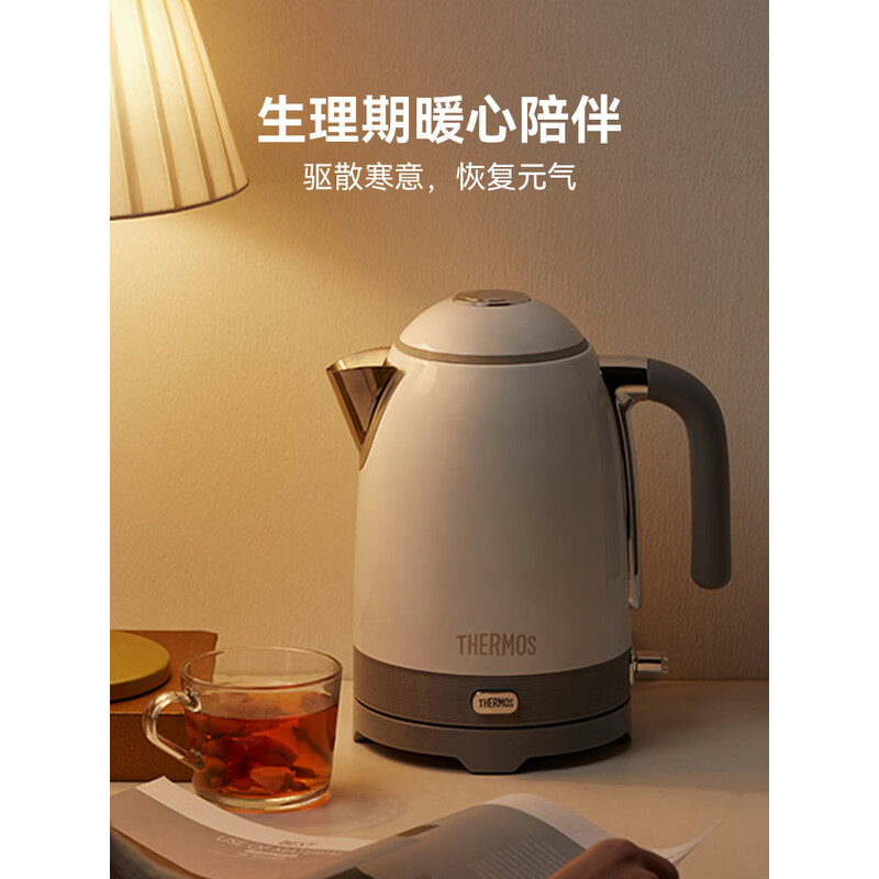 膳魔師THERMOS立体加热恒温电水壶1800W大容量316L不锈钢月光白保温烧水壶高清大图