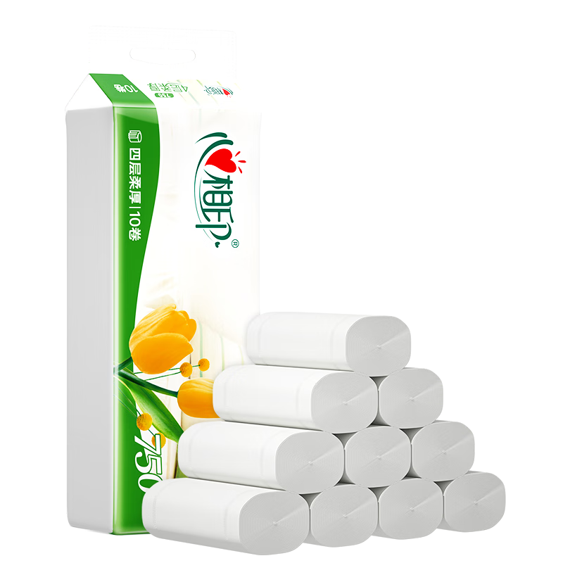 心相印(Mind Act Upon Mind)LR910优选郁金香系列无芯卷纸4层75克*10卷卫生纸巾厕纸