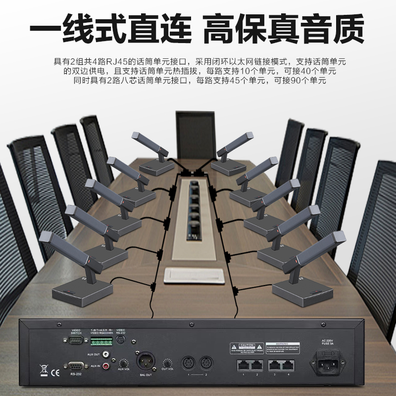 惠度(HuiDu)SD-8920S有线手拉手会议麦克风麦克风系统工程室桌面式电容方管话筒一拖六高清大图