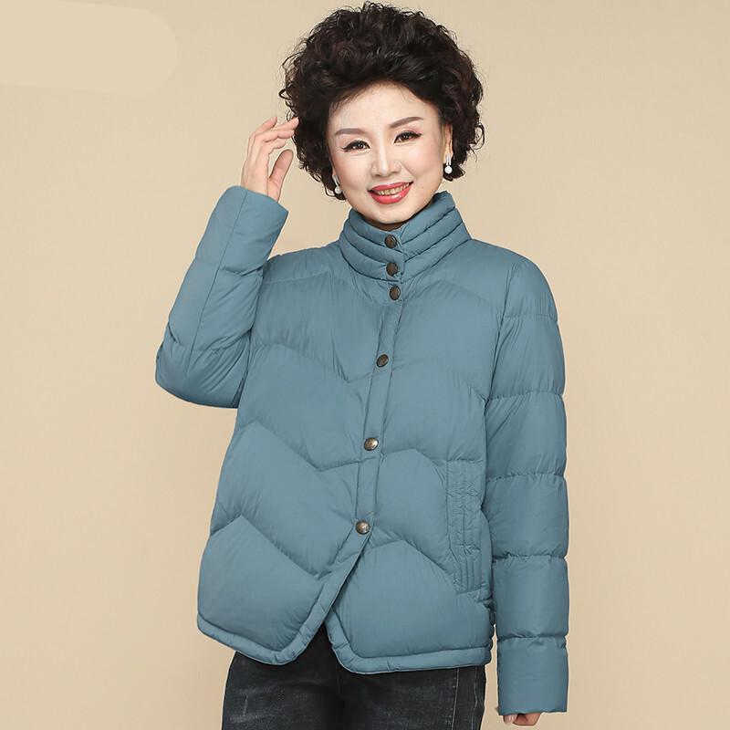 迪鲁奥(DILUAO)妈妈羽绒服女短款小羽绒服中年秋冬装洋气外套2021新款中老年羽绒服品牌女装 湖蓝 L（建议115斤以下）