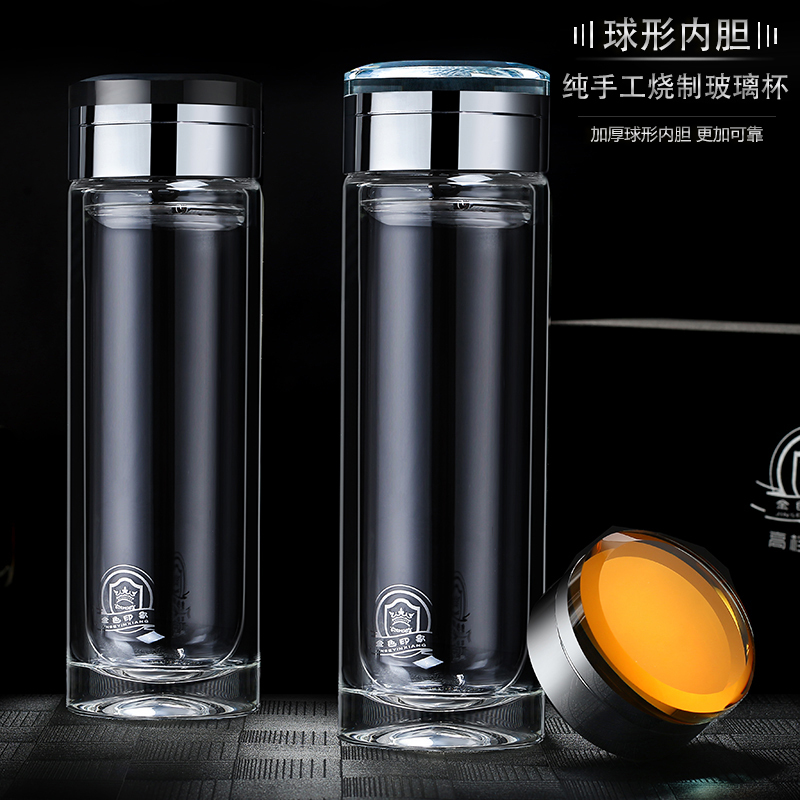 爱自由双层玻璃杯男女士水杯便携杯子隔热带盖过滤网茶杯家用泡茶杯