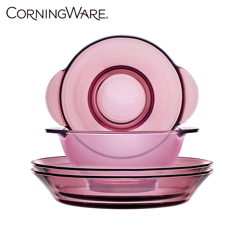 美国康宁餐具(Corningware)浪漫紫色耐热透明玻璃碗碟盘4件组套装高清大图