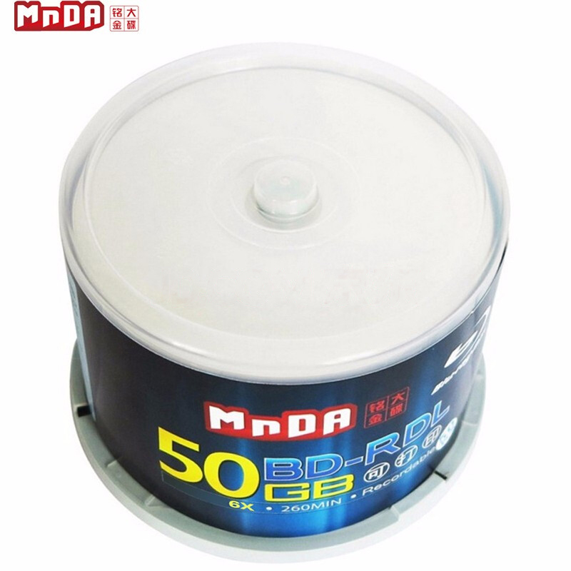 铭 大 金 碟(MNDA)BD-R DL 1-6速 50G 蓝光可打印 50片桶装 蓝光空白光盘 刻录光盘