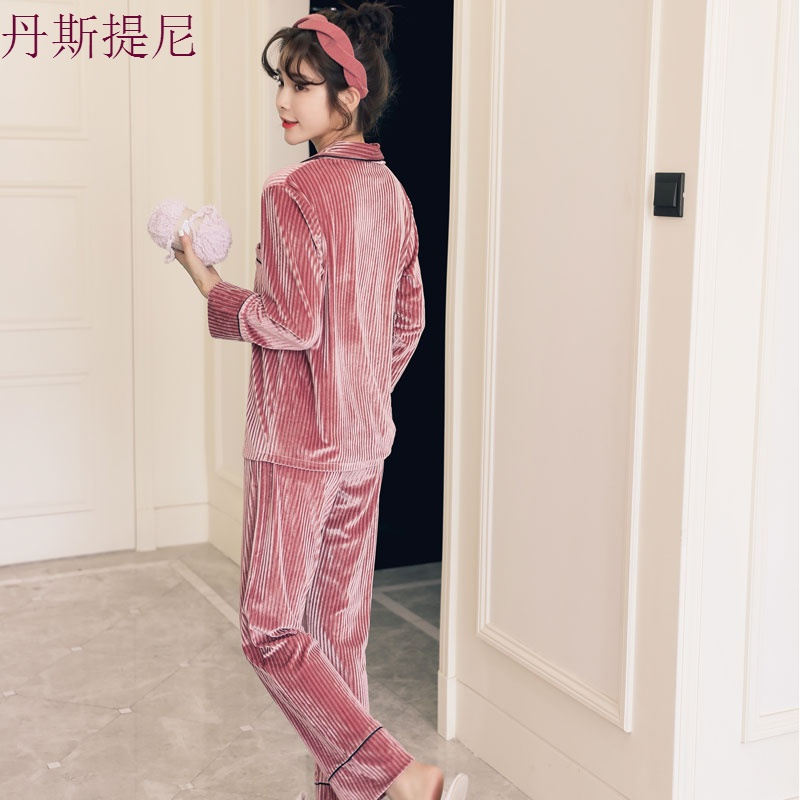 秋冬季金丝绒睡衣女长袖甜美性感公主薄款珊瑚绒家居服套装可外穿