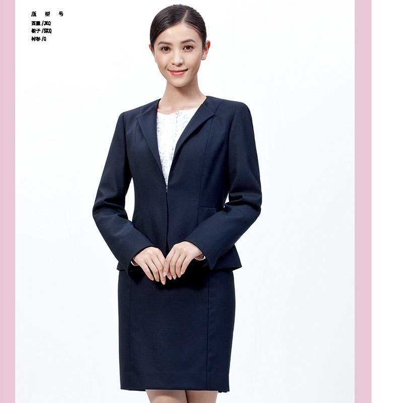 女士商务正装锦弹面料修身剪裁优雅素色黑色西服裙套装上衣
