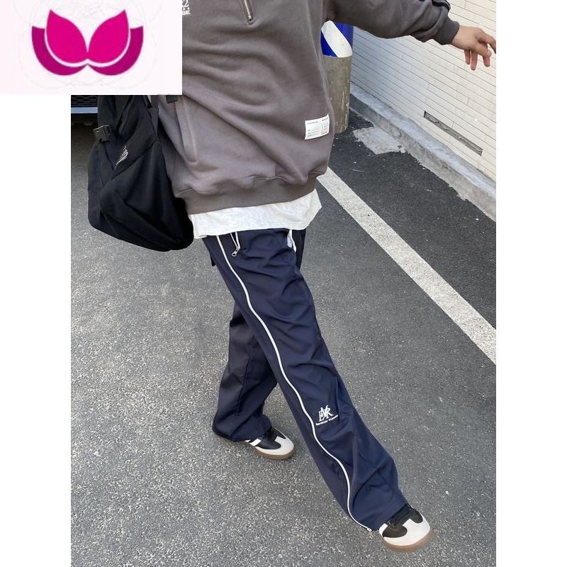 七斓美式复古拉链设计ins嘻哈运动裤男女新款潮牌高街直筒休闲裤