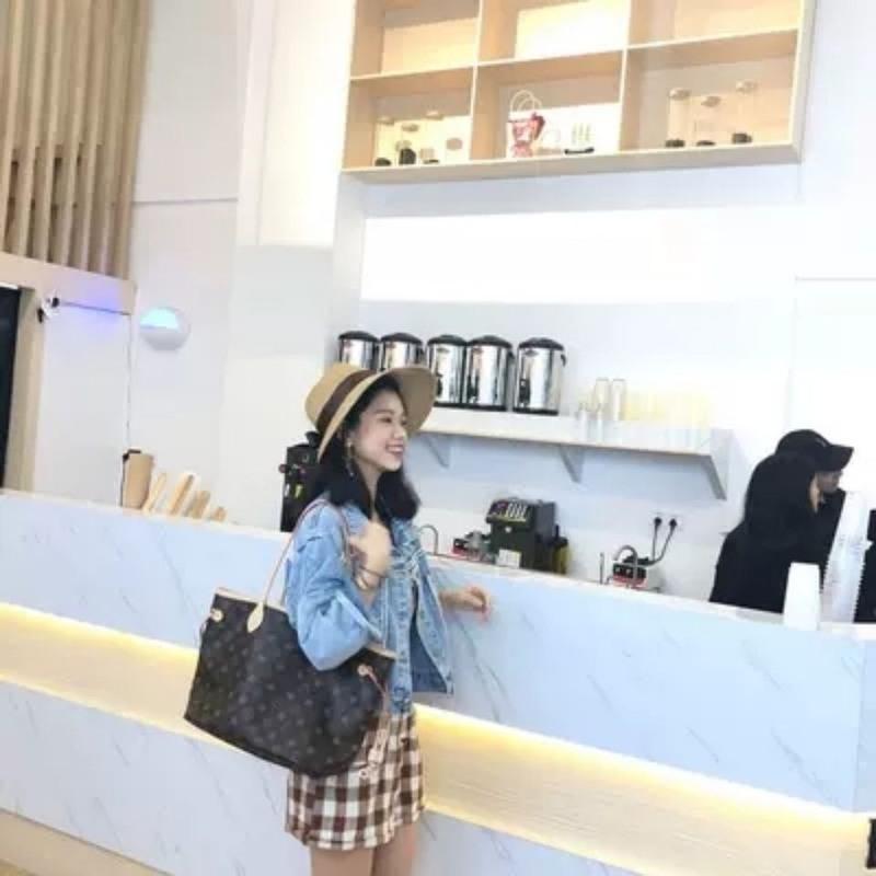 包包女2021新款欧美时尚大容量老花购物袋子母托特印花手提单肩包 米色挂钩款