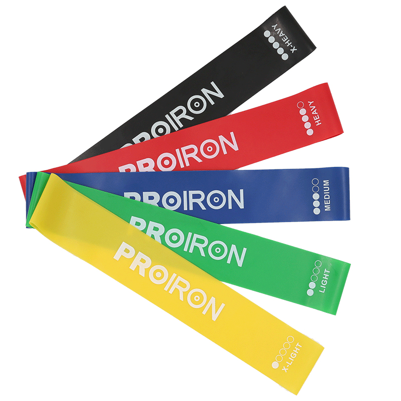 PROIRON普力艾 防滑弹力带5条套装(黄色10磅+绿色20磅+蓝色30磅+红色40磅+黑色50磅)
