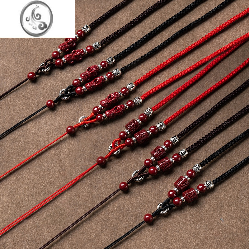 jimis925银朱砂貔貅玉佩吊坠挂绳男女项链绳子挂件绳子挂脖挂绳