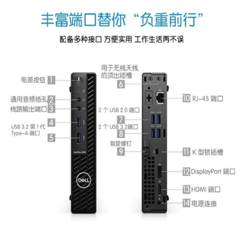 DELL戴尔3080MFF迷你商用台式机+显示器E2216HV i5-10500T/8G/128G固态+1T机械/定制版