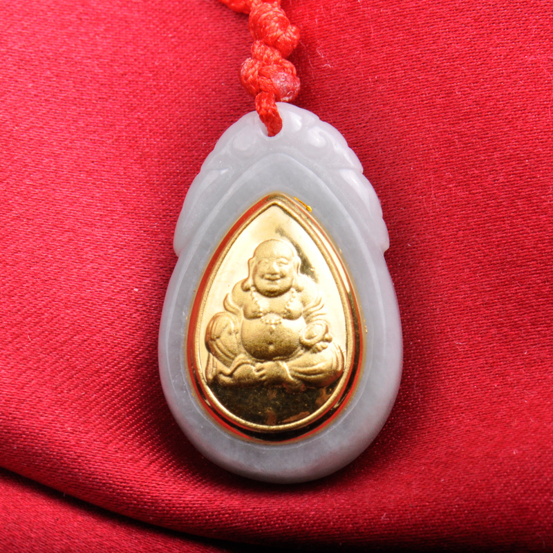 梦克拉 Mkela 足金金镶翡翠笑佛吊坠 善缘 白底种 吊坠 翡翠 女士 NGTC