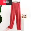 YIBUSHENG莫代尔高腰百搭阔腿裤女季薄款宽松显瘦长裤大码百搭休闲裤睡裤 砖红色 XL(建议130-150斤)