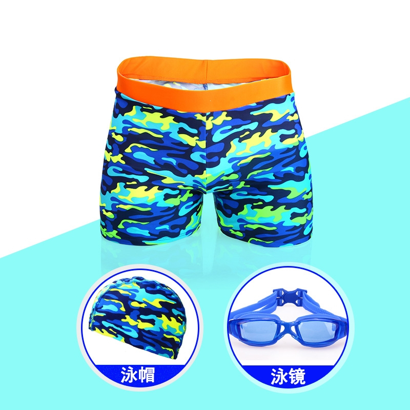 青少年儿童学游泳平角宽腰泳裤闪电客中大童男孩加大加肥学生游泳裤