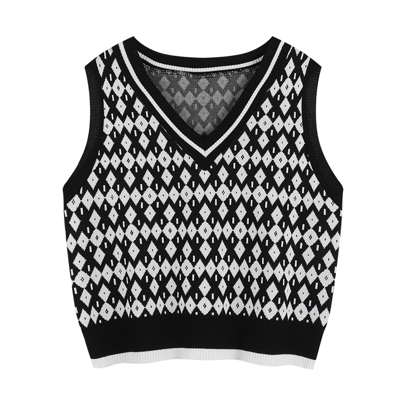 语娄菱格背心针织马甲女款早秋日系慵懒风法式复古叠穿小坎肩外搭马夹