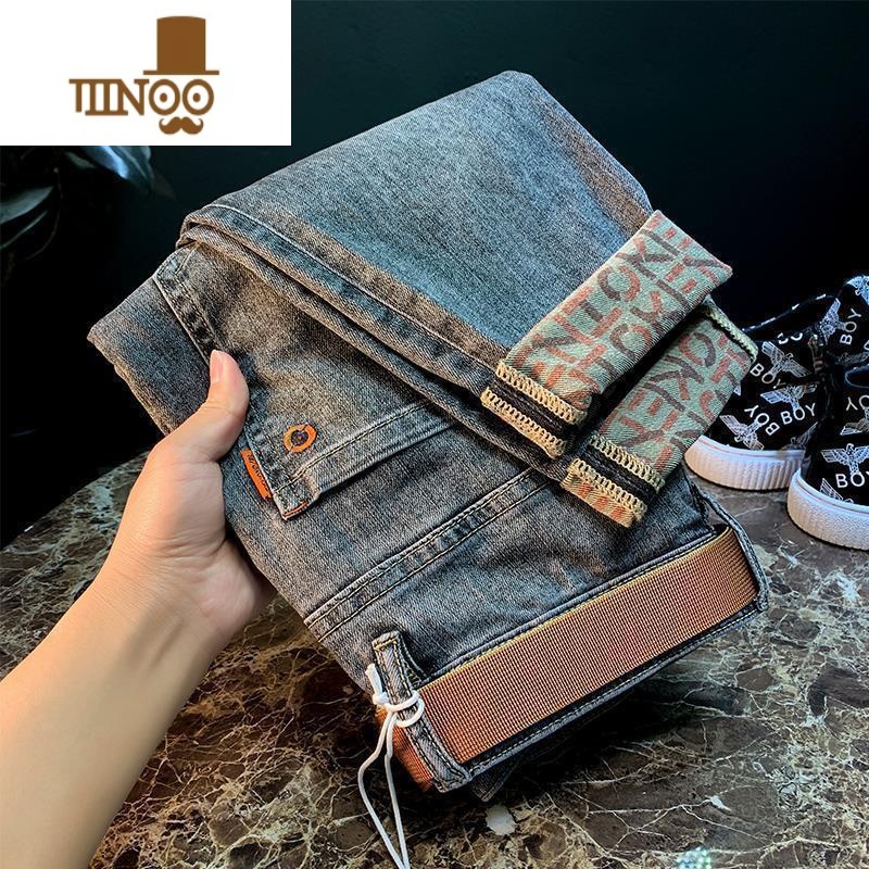 YANXU牛仔裤男2022年新款高端潮牌九分修身小脚痞帅韩版潮流裤子男高清大图