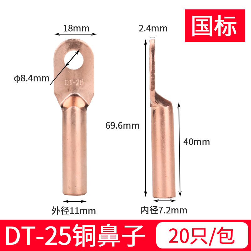 国标铜鼻子A级国标A级DT-25(20只)