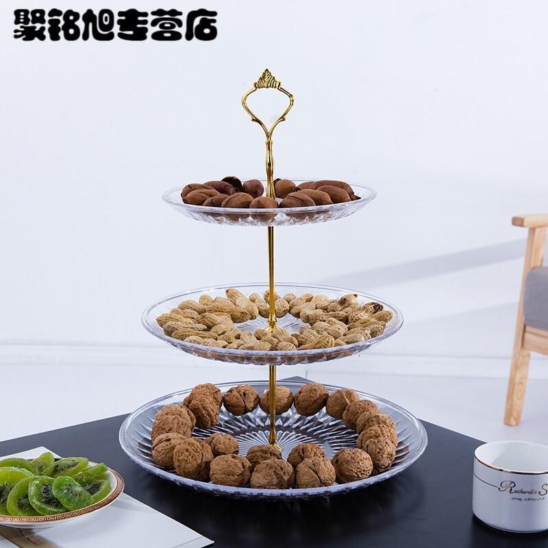 欧式多层水果篮家用水果盘客厅三层干果盘点心盘糕点盘架糖果盘简约餐具用品?新款加大三层果盘底座带钻