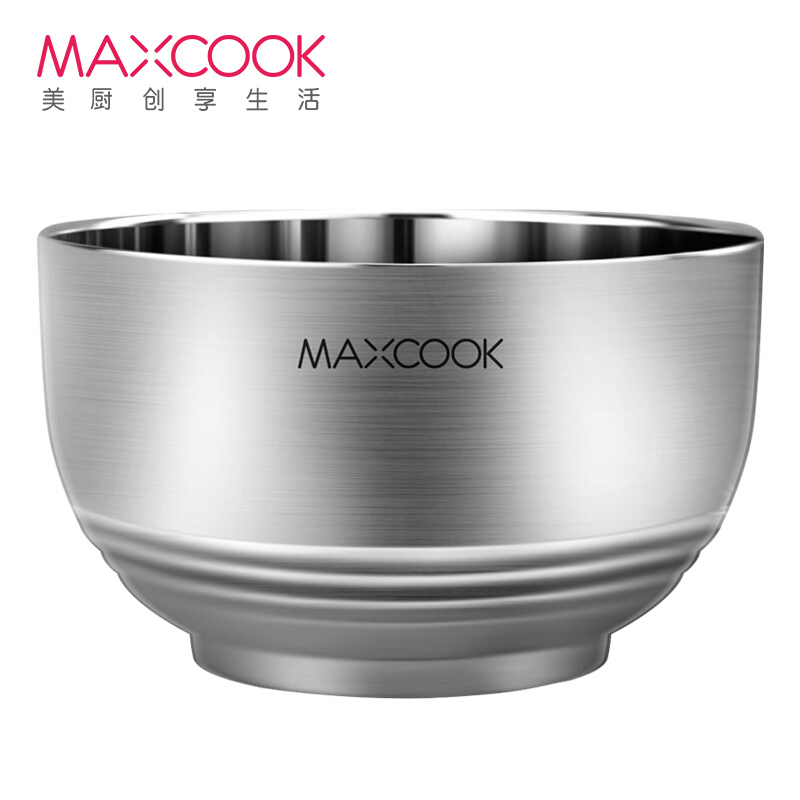 美厨(maxcook)304不锈钢碗 汤碗双层隔热餐具面碗13CM MCWA601
