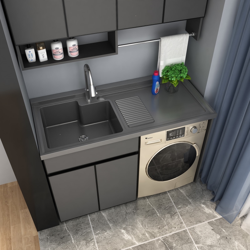 藤印象高低定制太空铝洗衣机柜子阳台洗手脸盆台一体带搓板组合滚筒