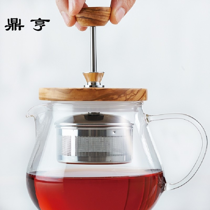 鼎亨日本原装进口茶壶日式耐热玻璃泡茶壶木质盖玻璃茶壶茶具TE