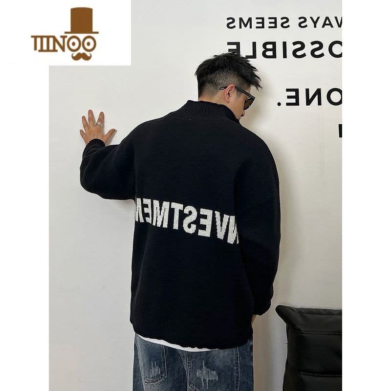 YANXU日系青年拉链开衫设计感ins夹克男士秋季针织衫宽松简约毛衣外套图片