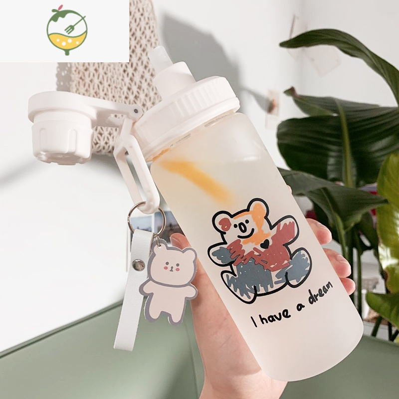 YICHENG水杯女带吸管玻璃杯潮流个性简约清新森系少女可爱便携式创意杯子