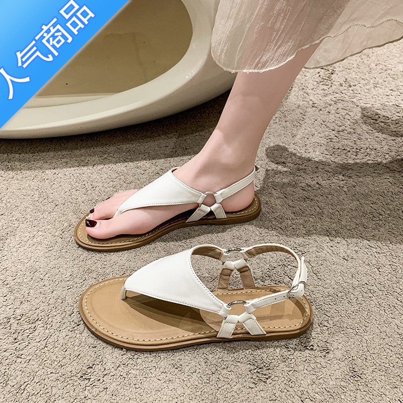 SUNTEK平底凉拖鞋女夏外穿时尚高级感2023新款配裙子百搭一字带凉鞋高清大图