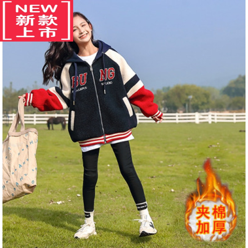 可莉允女童秋冬装羽绒棉衣外套2022新款洋气10大童儿童装羊羔毛棉服加厚