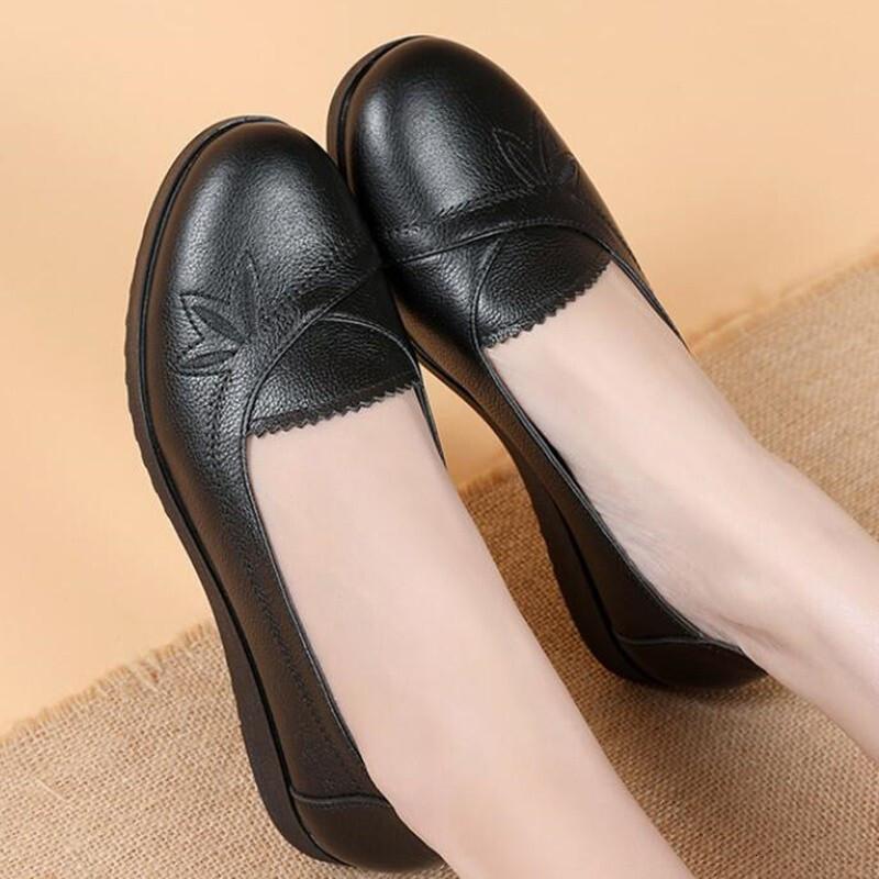 旺奈(wangnai)真皮老人皮鞋女平底妈妈鞋软底软皮女式休闲皮鞋奶奶鞋