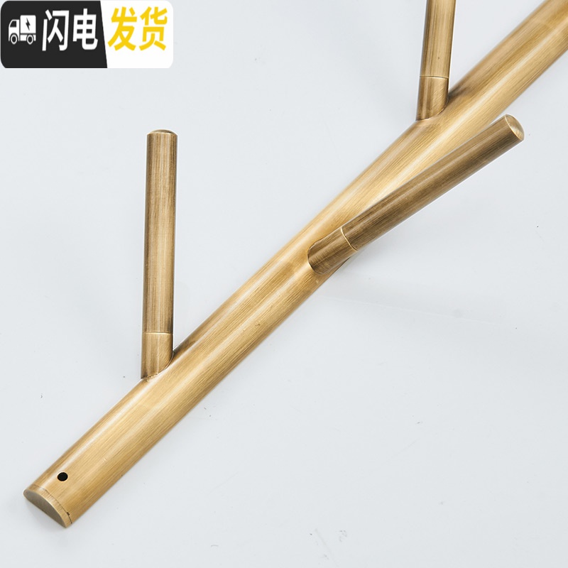 三维工匠北欧铜挂衣架壁挂墙上卧室衣帽架仿古轻奢衣服架子玄关收纳挂钩 6钩-60cm-仿古色竖形高清大图