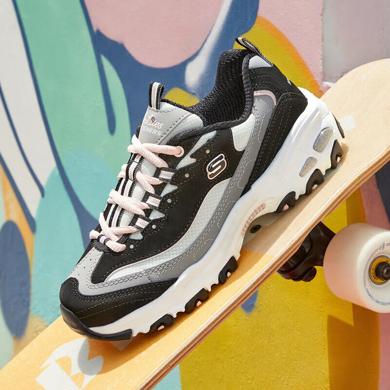 Skechers斯凯奇女鞋 新款时尚熊猫鞋休闲鞋厚底增高户外老爹鞋运动鞋13143-BKGY ZP