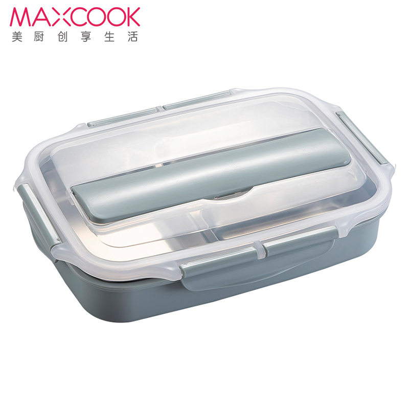 美厨(maxcook)304不锈钢饭盒 3格加大加深学生饭盒便当盒带分隔配餐具 蓝色MCFT914