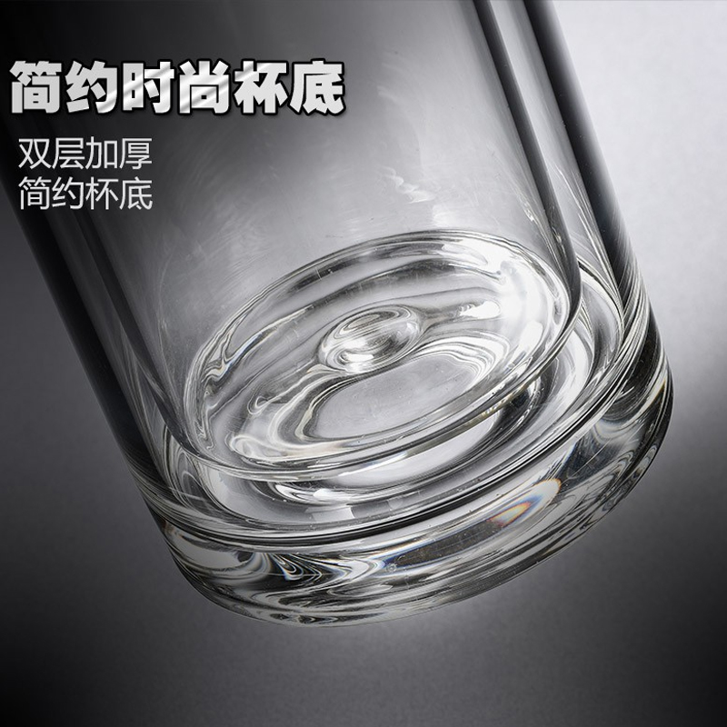 晶立方 双层高硼硅玻璃杯水杯304钢芯镜面内盖可定制logo杯子高清大图