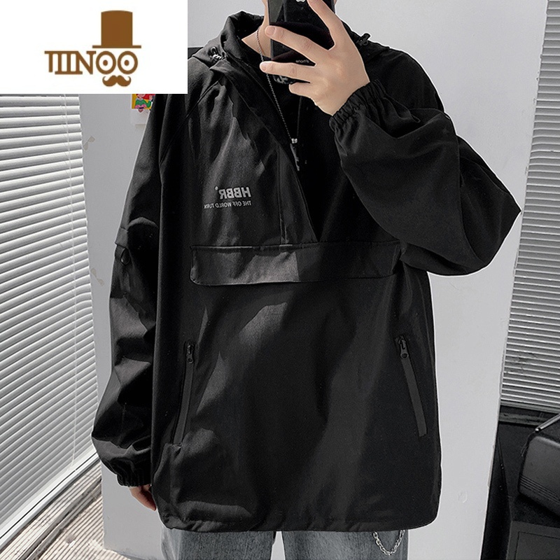 YANXU工装外套男秋季潮牌美式大码棒球服款青少年半拉链冲锋衣夹牌高清大图