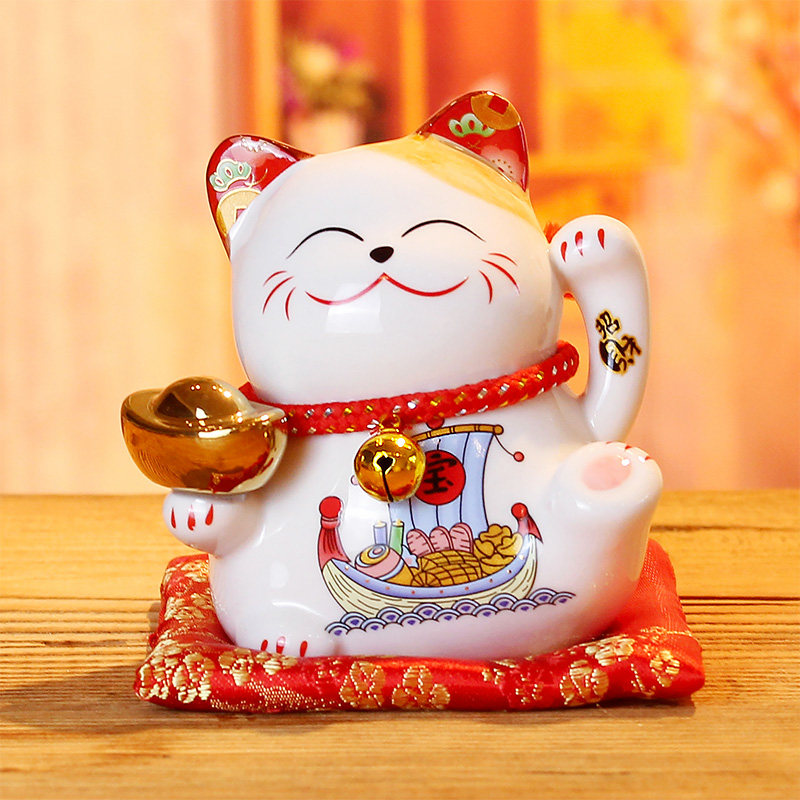 猫摆件小号发财猫店铺开业创意礼品收银台陶瓷日本存钱储蓄罐 三维工匠 4.5寸财源滚滚白色猫高清大图