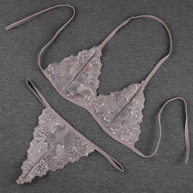 suntek性感三点装透明内衣文胸套装透视三点装刺绣薄款诱惑情趣内衣