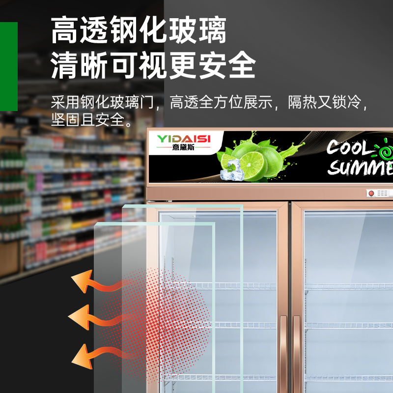意黛斯展示柜冷藏饮料柜商用冰箱立式保鲜柜便利店超市冰柜啤酒冷饮柜 双门高端款YDS-JSG-1200S高清大图
