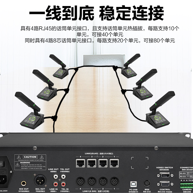 惠度(HuiDu)QH-9600专业有线手拉手会议麦克风大屏视频跟踪系统工程讨论桌面式电容方管话筒一拖八高清大图